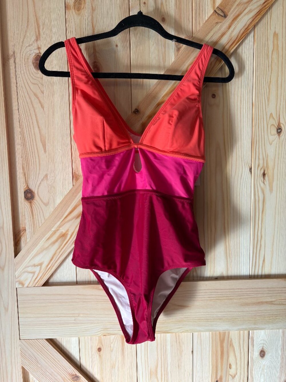 Cupshe One Piece Swimsuit M Pink Orange Cutout V Neck NWT